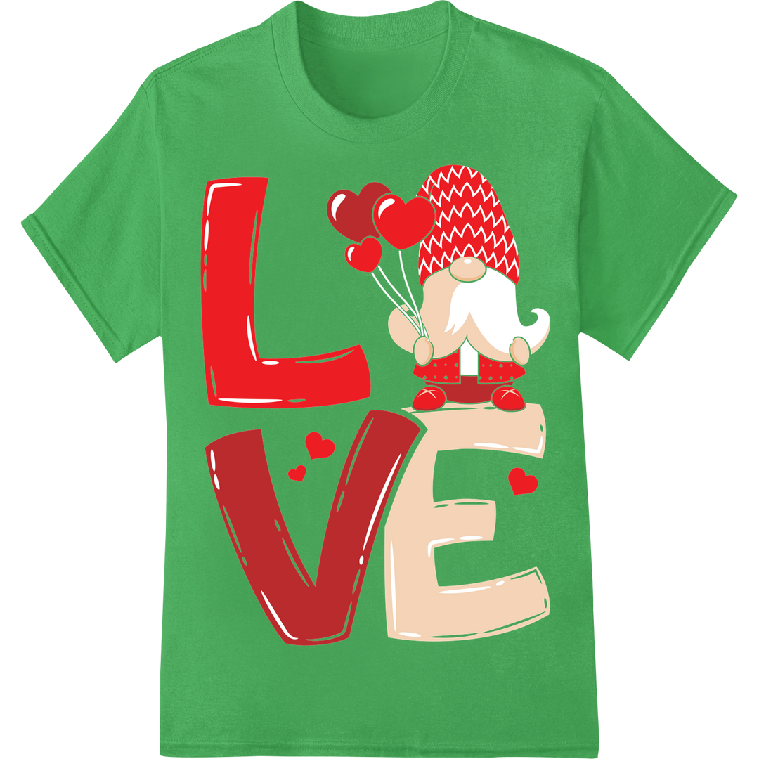 Adorable Retro Gnome Valentine's Day DTF Print Heat Transfer on green shirt - SUPERDTF-DTF Prints-DTF Transfers-Custom DTF Prints