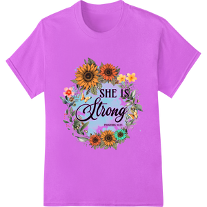 Durable DTF printing experts applied to She Is Strong Proverbs 31:25 Floral DTF Print Heat Transfer