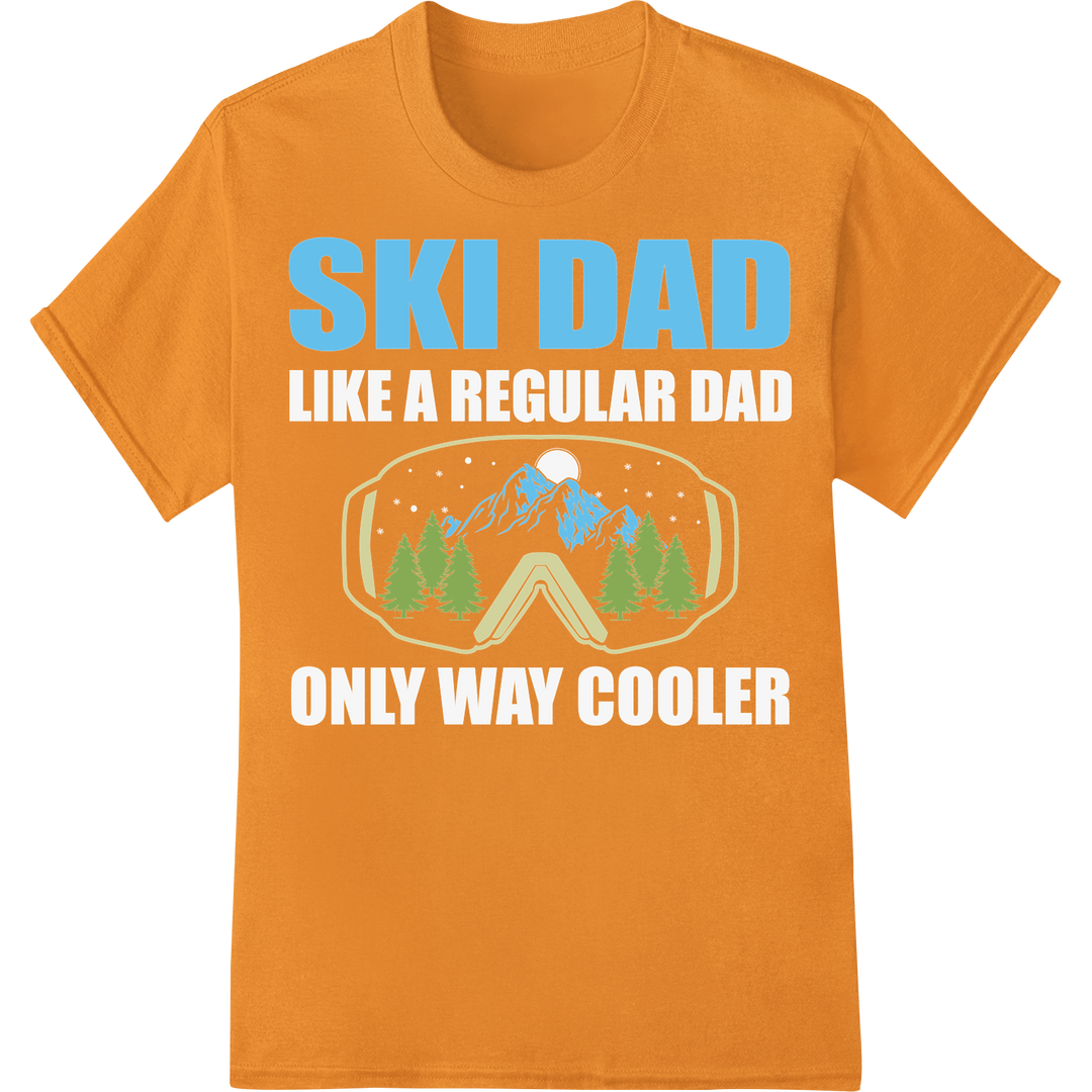 Retro 'Ski Dad' Super DTF Print | Winter Sports Heat Transfer on orange shirt - SUPERDTF-DTF Prints-DTF Transfers-Custom DTF Prints