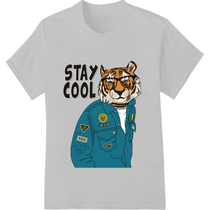 Durable innovative apparel printing applied to Stay Cool Tiger in Denim Jacket DTF Print Heat Transfer