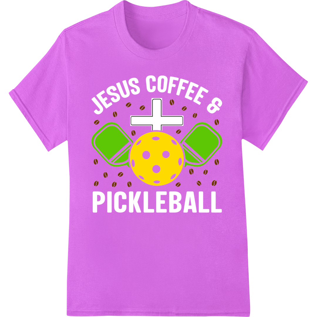 Pickleball Coffee Lovers' Vibrant DTF Print Heat Transfer on purple shirt - SUPERDTF-DTF Prints-DTF Transfers-Custom DTF Prints