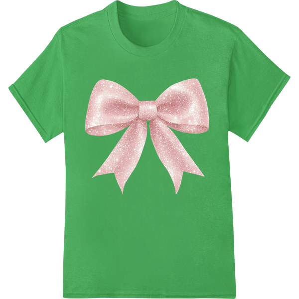 Pink Glitter Bow: Sparkly Valentine's Day DTF Transfer on green shirt - SUPERDTF-DTF Prints-DTF Transfers-Custom DTF Prints