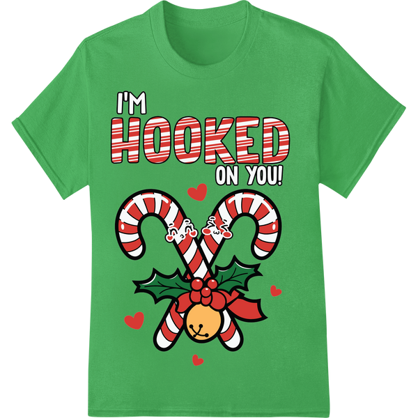 Adorable Reindeer 'I'm Hooked on You' Christmas DTF Print on green shirt - SUPERDTF-DTF Prints-DTF Transfers-Custom DTF Prints