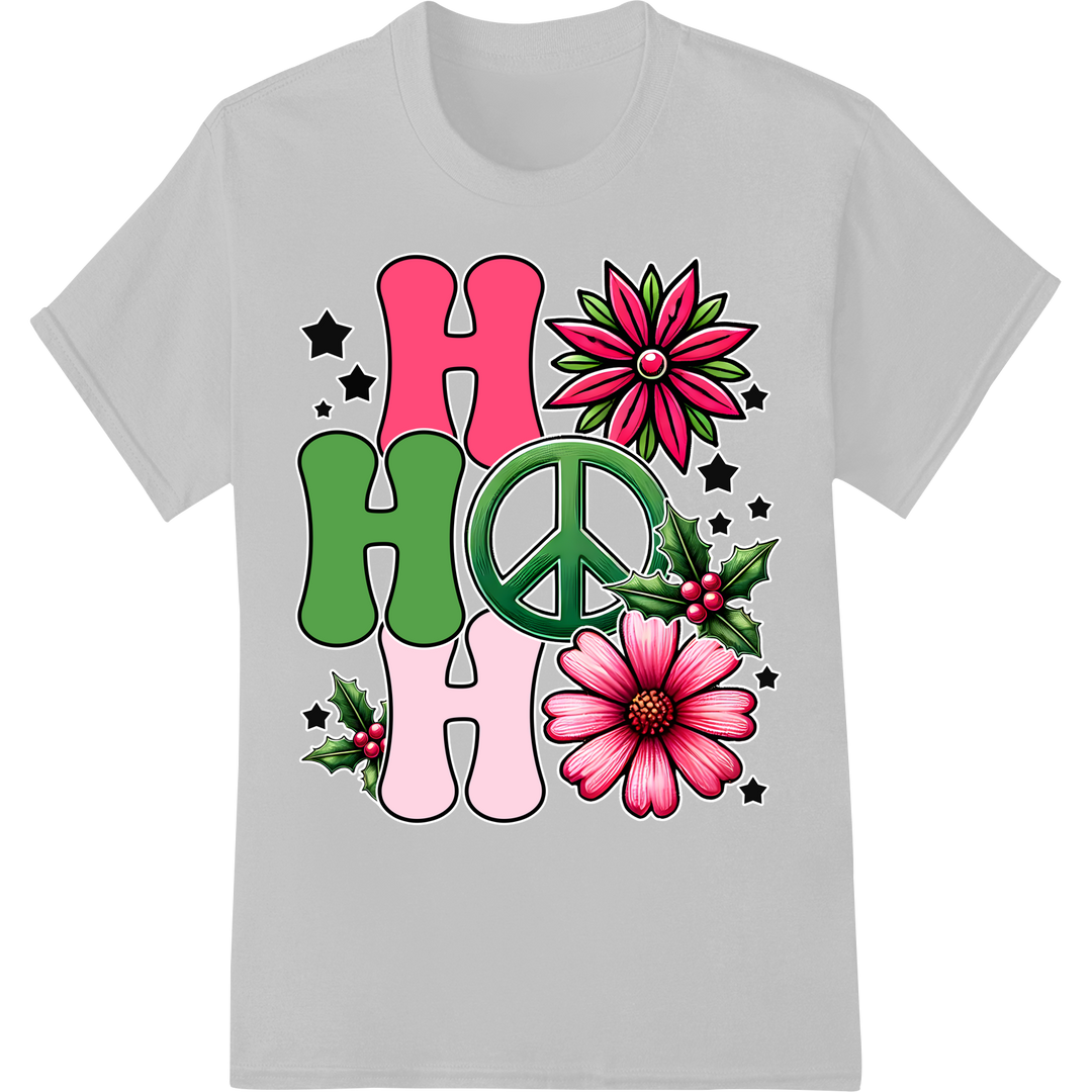 Festive Peace Sign Floral DTF Print for Holiday Apparel on white shirt - SUPERDTF-DTF Prints-DTF Transfers-Custom DTF Prints