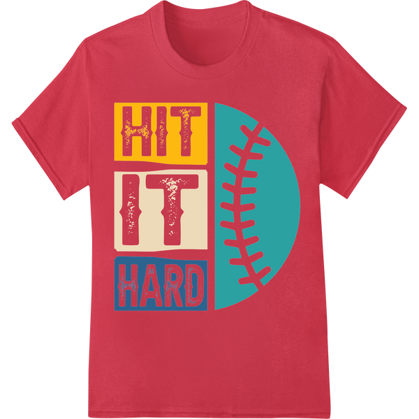 Bold Baseball DTF Print: "HIT IT HARD" Heat Transfer Design on red shirt - SUPERDTF-DTF Prints-DTF Transfers-Custom DTF Prints