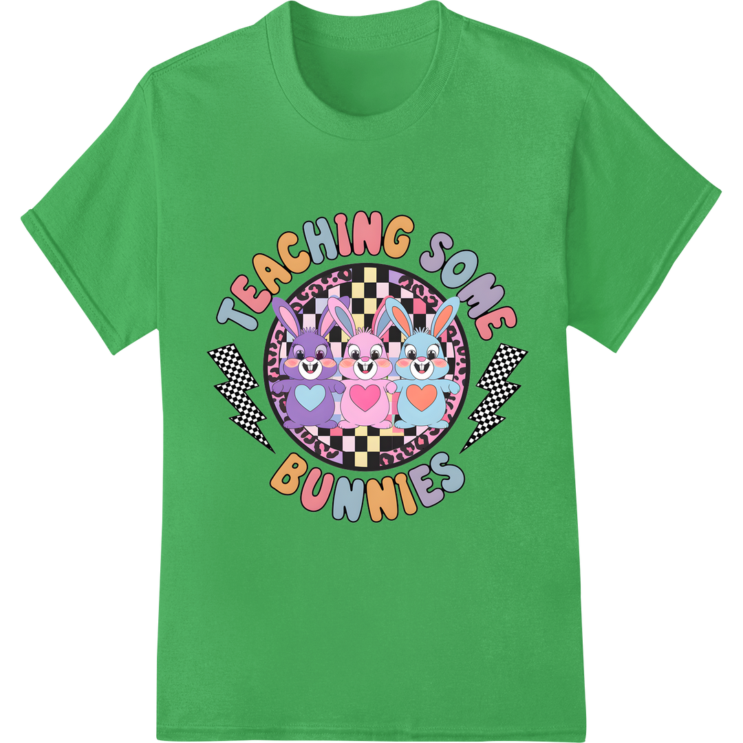 Retro Easter Teacher Tee: Adorable 'Teaching Some Bunnies' on green shirt - SUPERDTF-DTF Prints-DTF Transfers-Custom DTF Prints