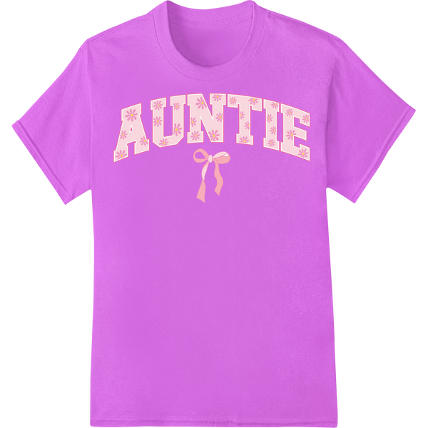 Pretty in Pink: 'AUNTIE' Super DTF Heat Transfer Design on purple shirt - SUPERDTF-DTF Prints-DTF Transfers-Custom DTF Prints