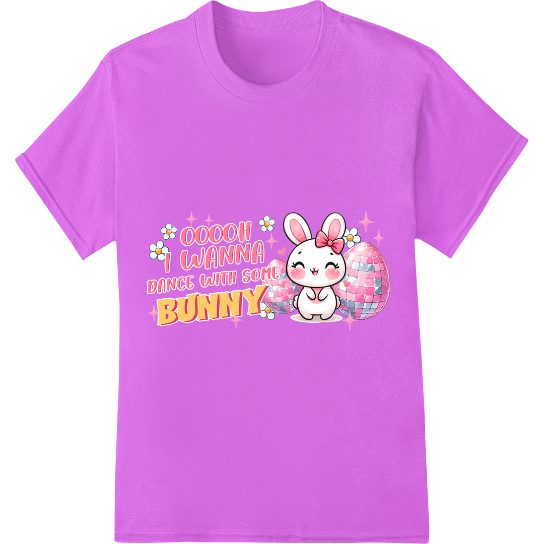 Groovy Easter Disco Bunny DTF Print Heat Transfer on purple shirt - SUPERDTF-DTF Prints-DTF Transfers-Custom DTF Prints