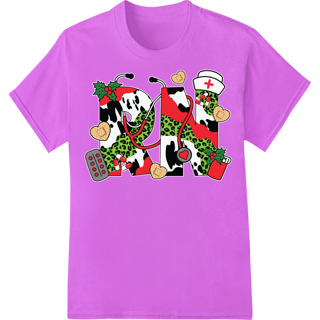 Retro Nurse Christmas: Festive DTF Print for Holiday Apparel on purple shirt - SUPERDTF-DTF Prints-DTF Transfers-Custom DTF Prints