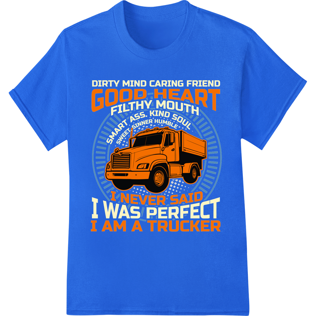 Good Heart Trucker: Bold DTF Print Heat Transfer Design on blue shirt - SUPERDTF-DTF Prints-DTF Transfers-Custom DTF Prints