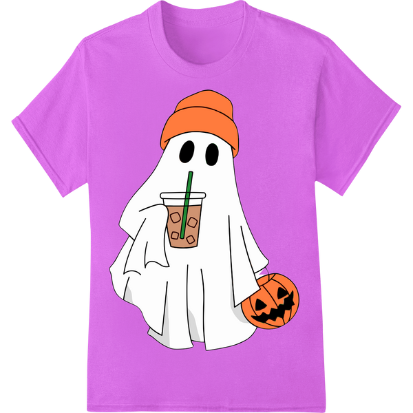 Personalized apparel decoration design for Adorable Ghost with Pumpkin Bucket Halloween Heat Transfer