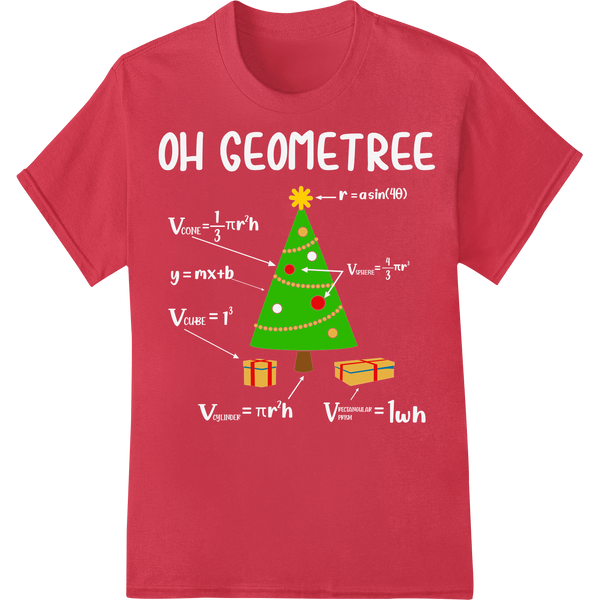 Festive Math Christmas Tree DTF Print Heat Transfer on red shirt - SUPERDTF-DTF Prints-DTF Transfers-Custom DTF Prints