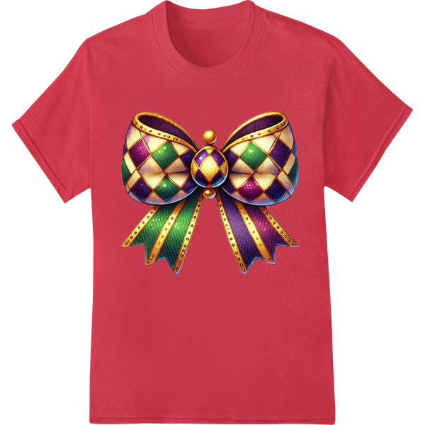 Vibrant Mardi Gras Bow DTF Print Heat Transfer | Carnival on red shirt - SUPERDTF-DTF Prints-DTF Transfers-Custom DTF Prints