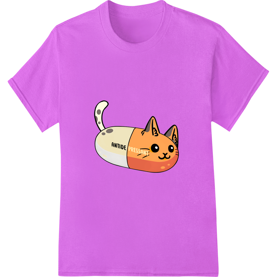 Adorable Anime Cat DTF Print Heat Transfer | Cute & Funny on purple shirt - SUPERDTF-DTF Prints-DTF Transfers-Custom DTF Prints