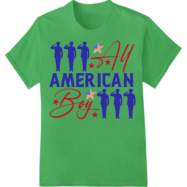 Bold Patriotic DTF Print: American Boy Soldier Salute on green shirt - SUPERDTF-DTF Prints-DTF Transfers-Custom DTF Prints