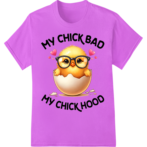 Adorable 'My Chick Bad, My Chickhood' Easter DTF Print on purple shirt - SUPERDTF-DTF Prints-DTF Transfers-Custom DTF Prints