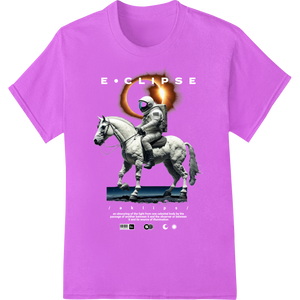 Cosmic Rider: Astronaut on Horseback Heat Transfer Print made with premium personalized clothing