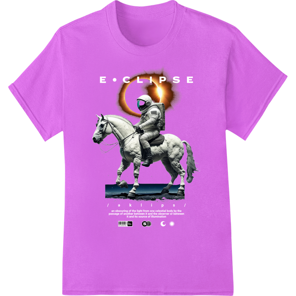 Cosmic Rider: Astronaut on Horseback Heat Transfer Print made with premium personalized clothing