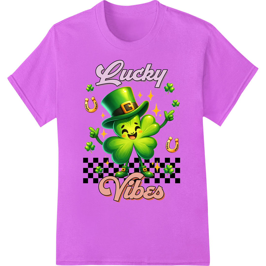 Groovy St. Patrick: Lucky Vibes DTF Print Heat Transfer on purple shirt - SUPERDTF-DTF Prints-DTF Transfers-Custom DTF Prints