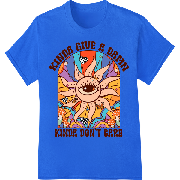 Retro sun design with 'Kinda Give a Damn' text, perfect for direct to film or DTF printing on custom apparel and merchandise.