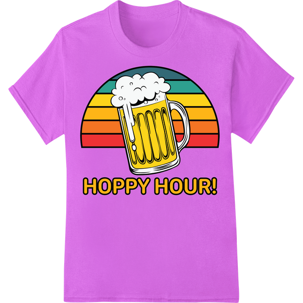 Retro 'HOPPY HOUR!' Beer Humor DTF Print Heat Transfer on purple shirt - SUPERDTF-DTF Prints-DTF Transfers-Custom DTF Prints