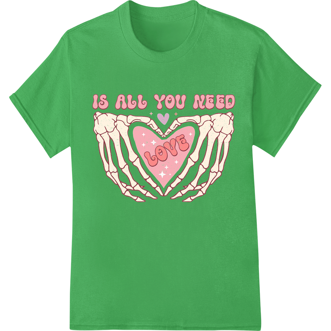 Eternal Love: Skeleton Hands Heart DTF Print Heat Transfer on green shirt - SUPERDTF-DTF Prints-DTF Transfers-Custom DTF Prints