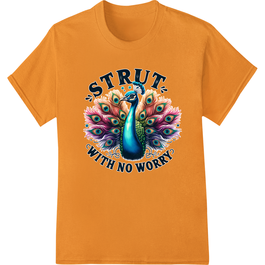 Strut Your Stuff: Witty Peacock DTF Print Heat Transfer on orange shirt - SUPERDTF-DTF Prints-DTF Transfers-Custom DTF Prints