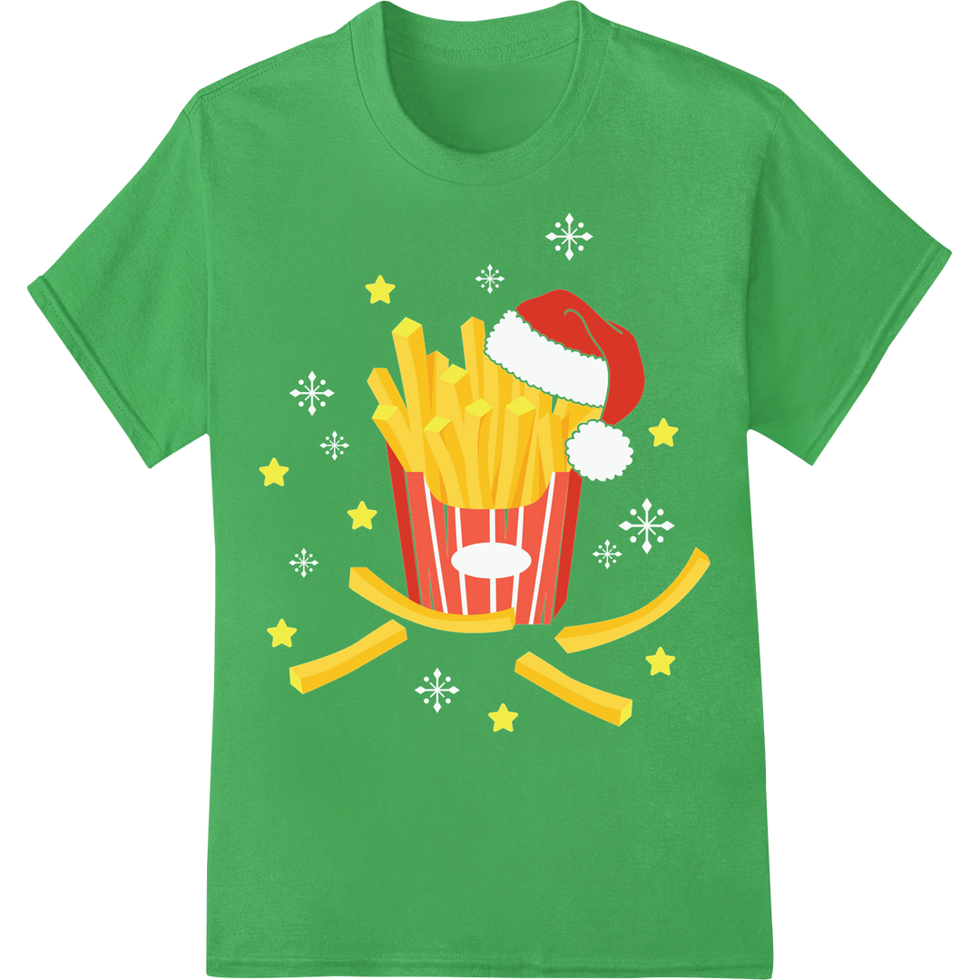 Festive Fries: Christmas Fast Food DTF Print Heat Transfer on green shirt - SUPERDTF-DTF Prints-DTF Transfers-Custom DTF Prints