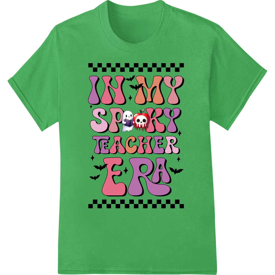 Embrace Your Inner Spooky Teacher with This Fun DTF Print on green shirt - SUPERDTF-DTF Prints-DTF Transfers-Custom DTF Prints