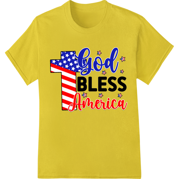 Patriotic 'God Bless America' direct-to-film print heat transfer design with American flag and bald eagle graphics