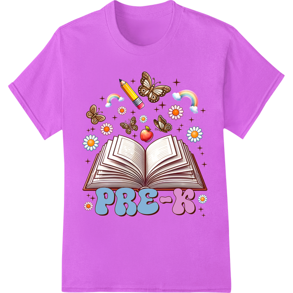 Teacher's Pet: Playful PreK DTF Heat Transfer | Books & Butterflies on purple shirt - SUPERDTF-DTF Prints-DTF Transfers-Custom DTF Prints