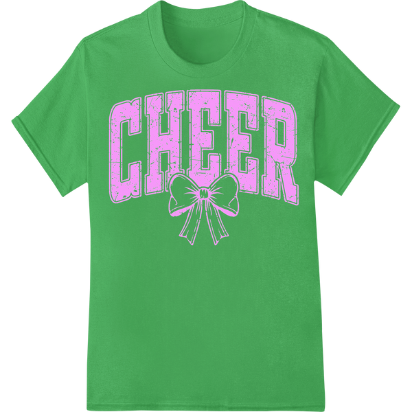 Spirited Pink Cheer Bow DTF Print Heat Transfer on green shirt - SUPERDTF-DTF Prints-DTF Transfers-Custom DTF Prints