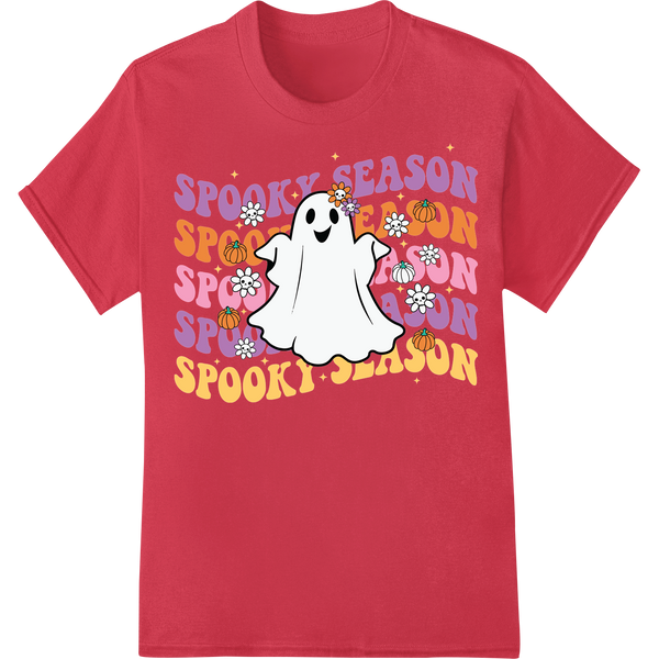 Adorable Ghost: Spooky Season Halloween DTF Print Design on red shirt - SUPERDTF-DTF Prints-DTF Transfers-Custom DTF Prints