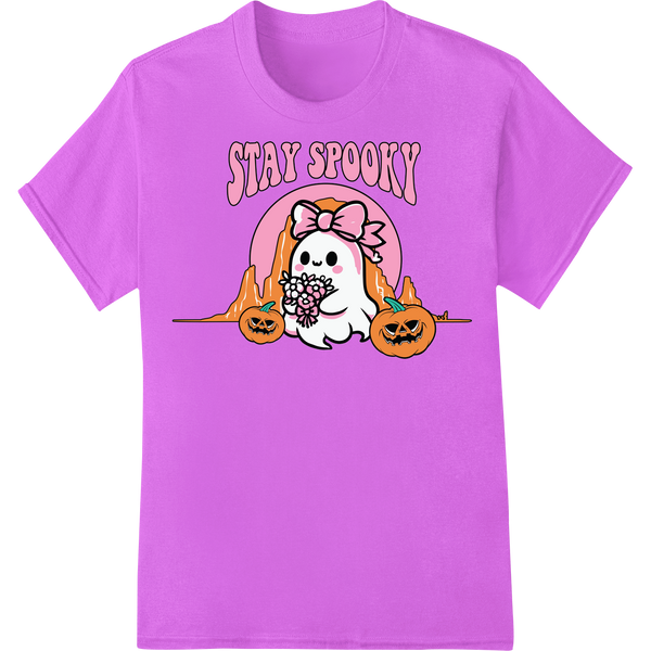 Vibrant innovative apparel printing print on Adorable Ghost with Pumpkins - Stay Spooky Halloween DTF Print