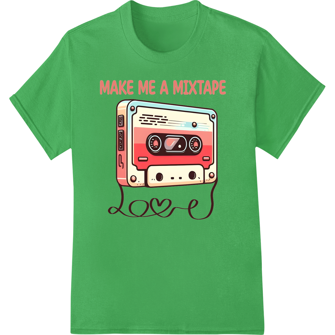 Retro Cassette Mixtape DTF Print Heat Transfer | Vintage Music on green shirt - SUPERDTF-DTF Prints-DTF Transfers-Custom DTF Prints