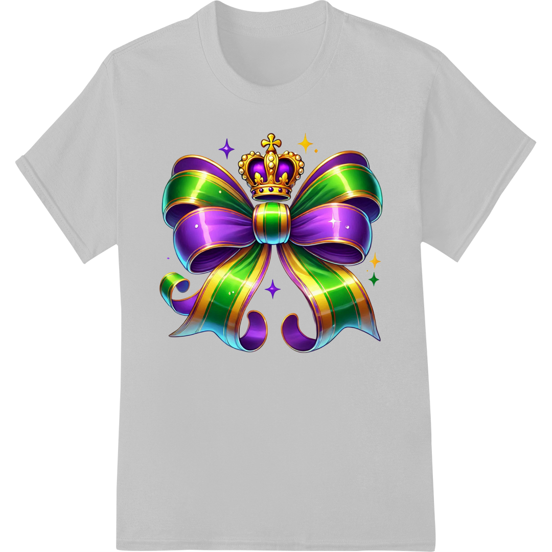 Vibrant Mardi Gras Bow Heat Transfer Print | Colorful Fleur-de-lis on white shirt - SUPERDTF-DTF Prints-DTF Transfers-Custom DTF Prints