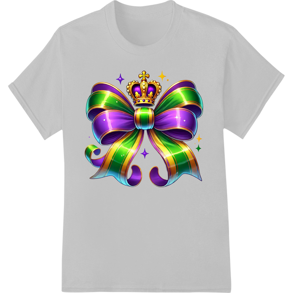 Vibrant Mardi Gras Bow Heat Transfer Print | Colorful Fleur-de-lis on white shirt - SUPERDTF-DTF Prints-DTF Transfers-Custom DTF Prints