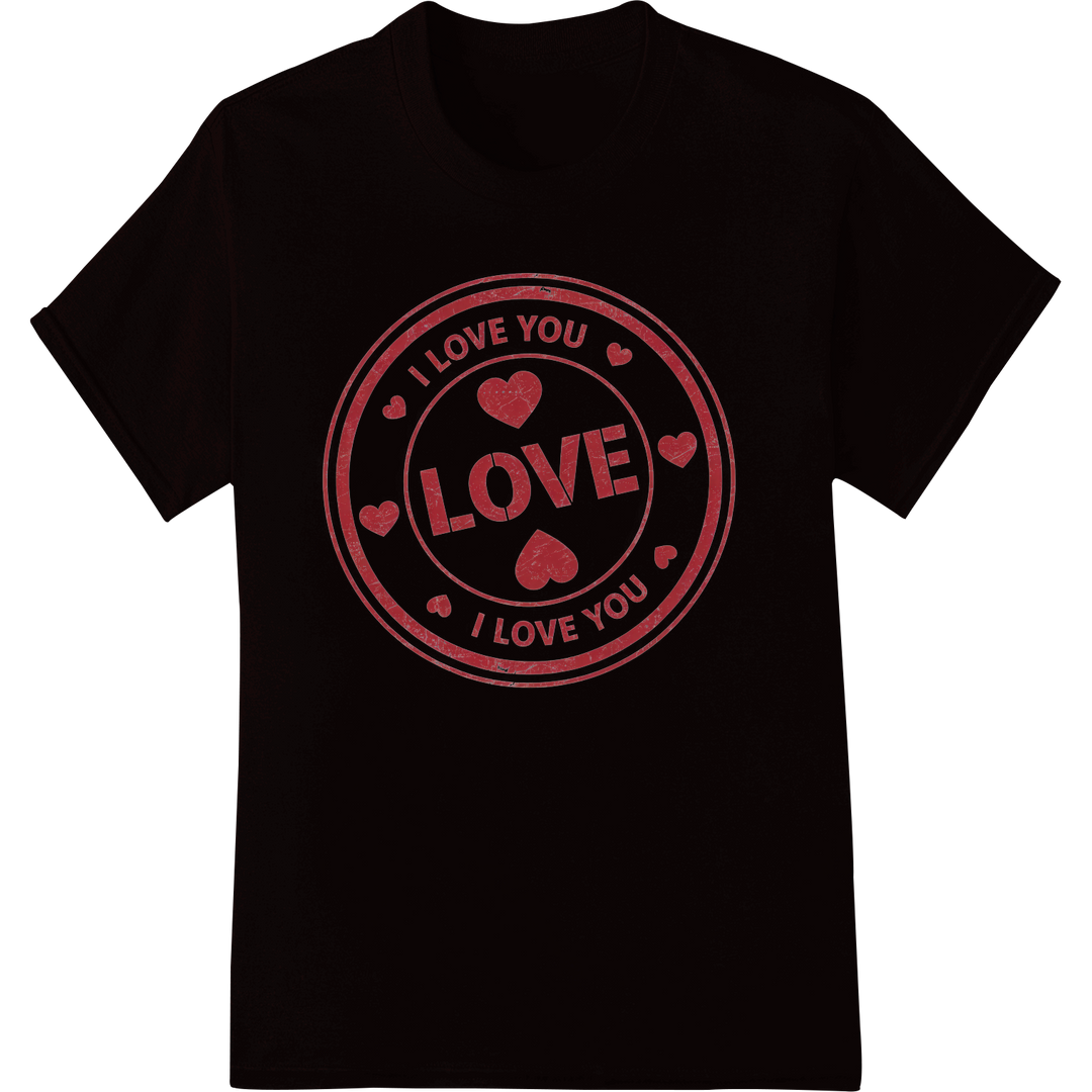 Lovely 'I LOVE YOU' Valentine's Stamp DTF Print Heat Transfer on black shirt - SUPERDTF-DTF Prints-DTF Transfers-Custom DTF Prints