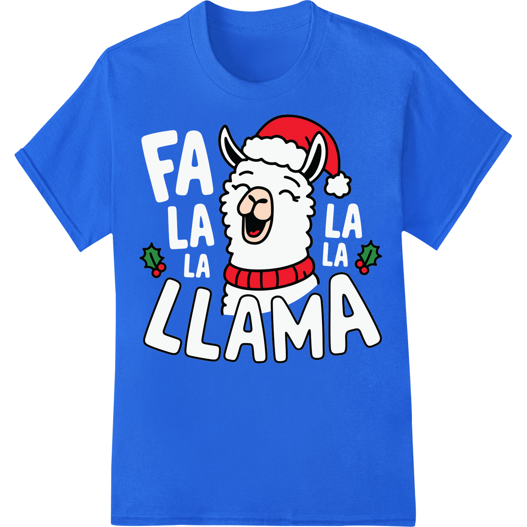 Festive Llama Christmas DTF Print | Fun Holiday Transfer on blue shirt - SUPERDTF-DTF Prints-DTF Transfers-Custom DTF Prints