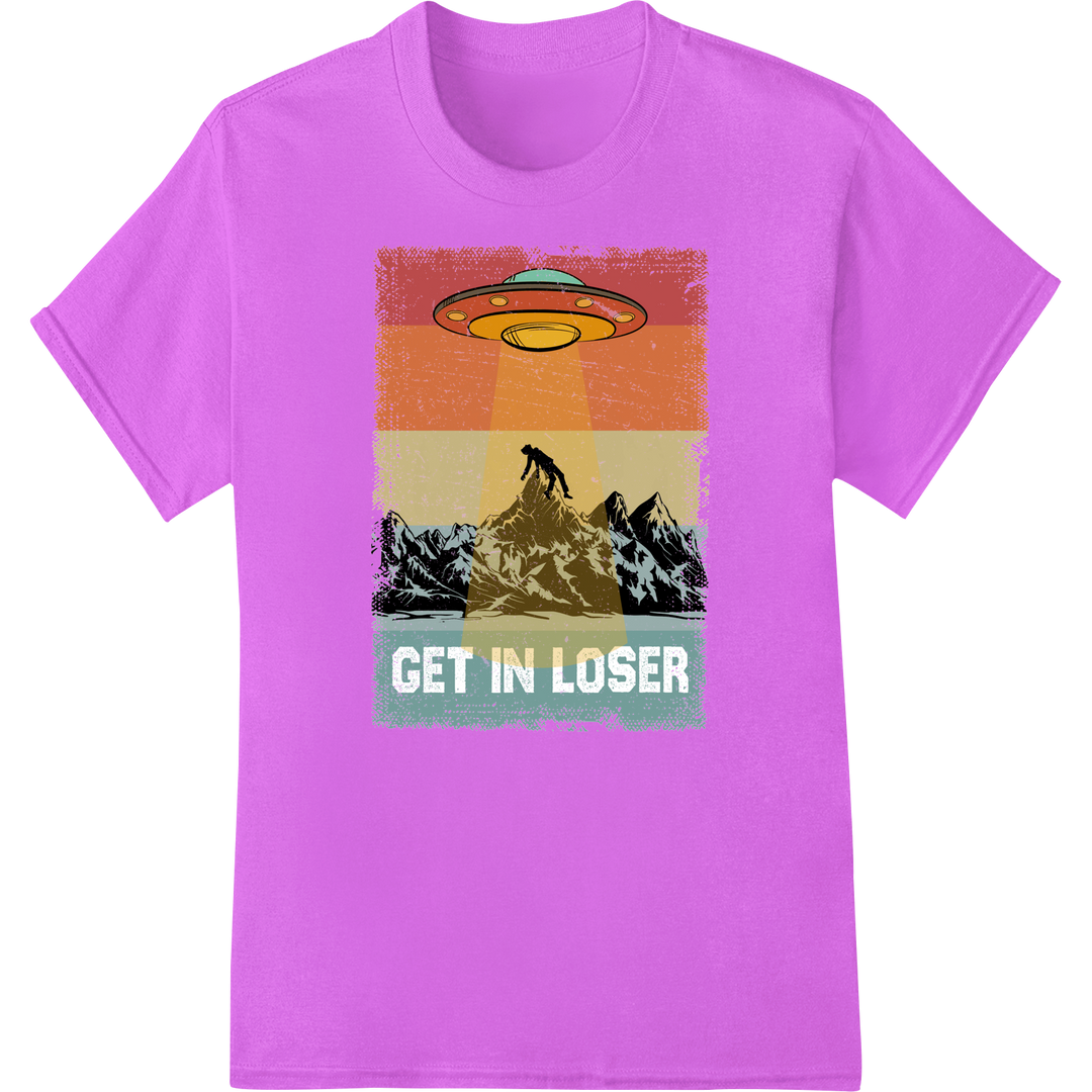 Alien Abduction Humor: Beam Up Your Style with DTF Print on purple shirt - SUPERDTF-DTF Prints-DTF Transfers-Custom DTF Prints