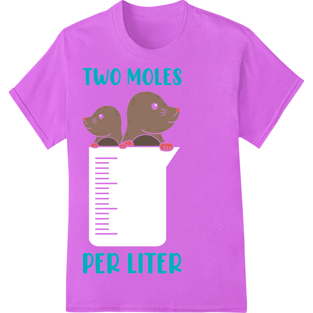 Adorable Chemistry Pun: Two Moles Per Liter DTF Print Transfer on purple shirt - SUPERDTF-DTF Prints-DTF Transfers-Custom DTF Prints