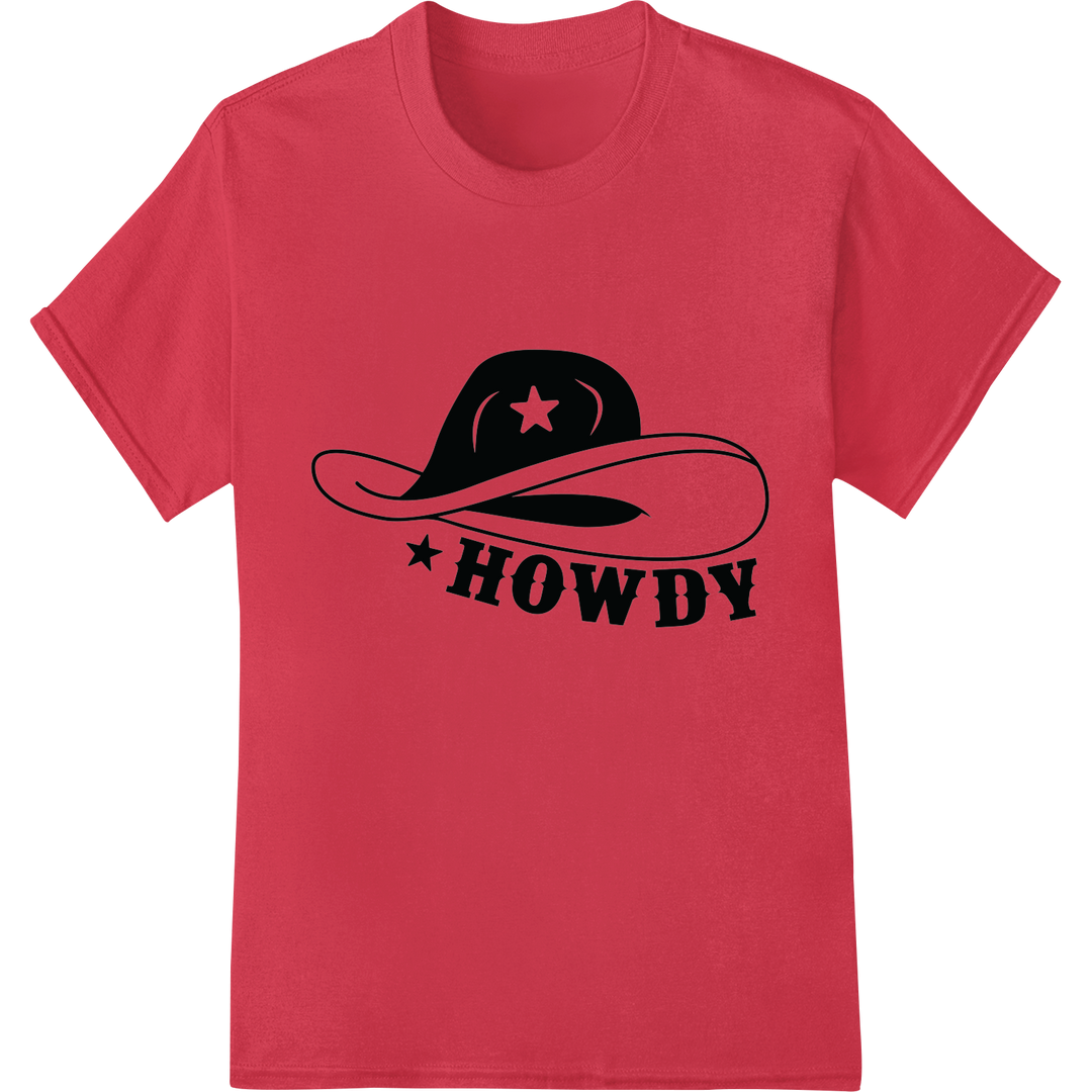 Saddle Up with this Bold Black Cowboy Hat DTF Print on red shirt - SUPERDTF-DTF Prints-DTF Transfers-Custom DTF Prints