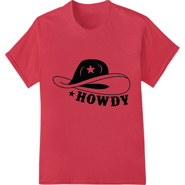 Saddle Up with this Bold Black Cowboy Hat DTF Print on red shirt - SUPERDTF-DTF Prints-DTF Transfers-Custom DTF Prints