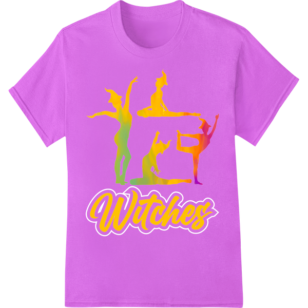 Spellbinding Yoga: Witchy Silhouettes for Halloween Fun on purple shirt - SUPERDTF-DTF Prints-DTF Transfers-Custom DTF Prints