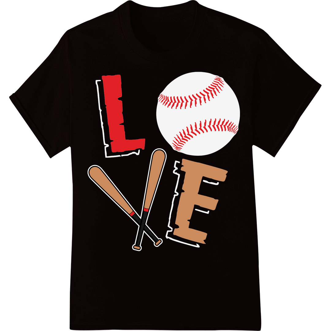 Love for the Game: Bold Baseball DTF Print Heat Transfer on black shirt - SUPERDTF-DTF Prints-DTF Transfers-Custom DTF Prints