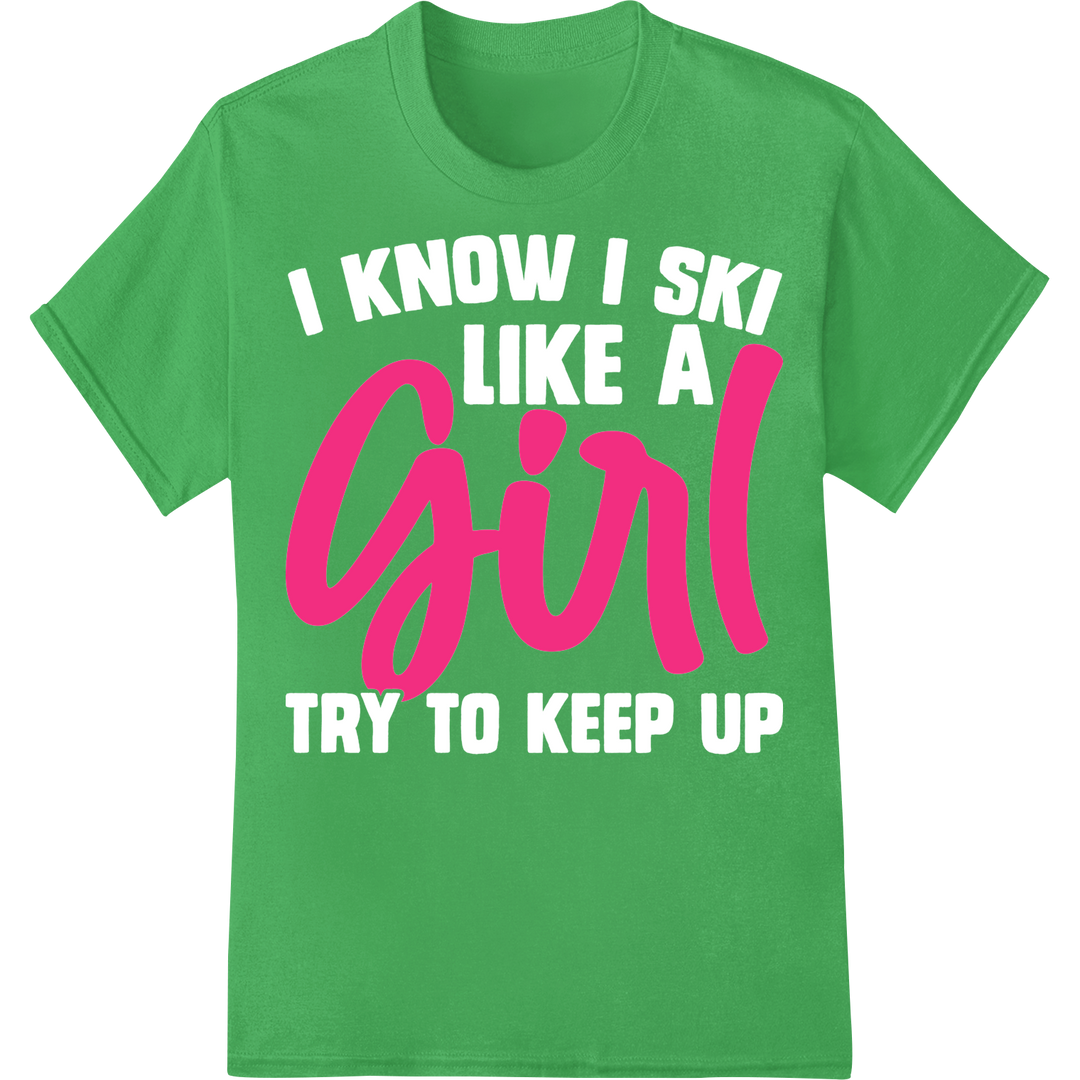 Bold Pink 'Girl' Typography DTF Print for Ski Apparel on green shirt - SUPERDTF-DTF Prints-DTF Transfers-Custom DTF Prints