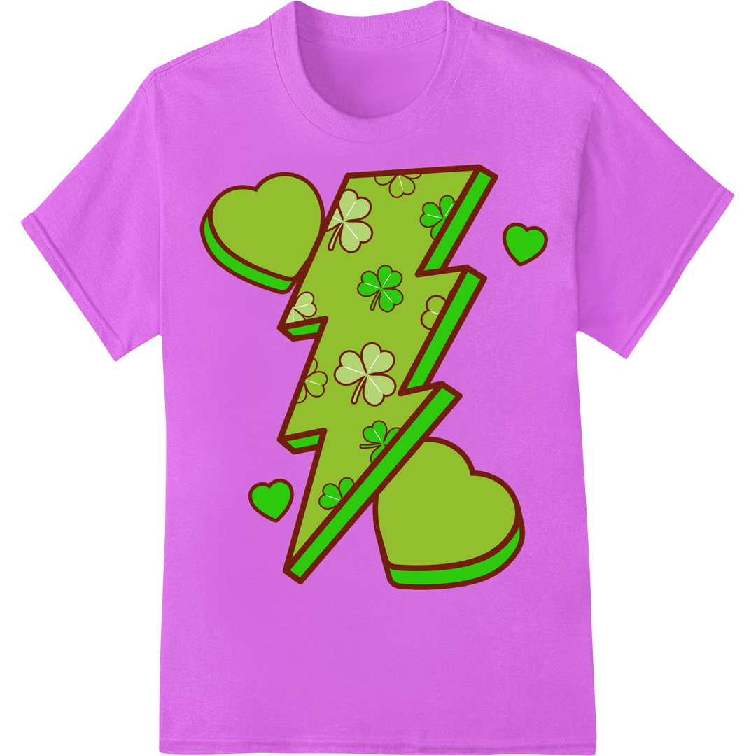 Groovy Shamrock Lightning Bolt: St. Patrick's Day DTF Print on purple shirt - SUPERDTF-DTF Prints-DTF Transfers-Custom DTF Prints