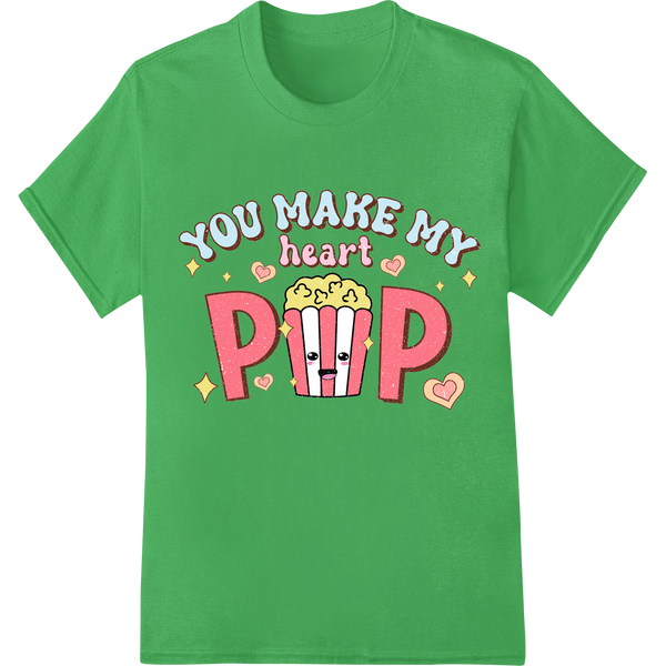 Retro Valentine's Day 'YOU MAKE MY heart POP' DTF Print on green shirt - SUPERDTF-DTF Prints-DTF Transfers-Custom DTF Prints