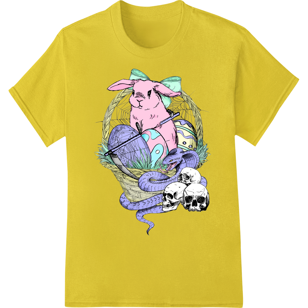 Adorable Easter Bunny in Vibrant Egg Wreath DTF Print Transfer on yellow shirt - SUPERDTF-DTF Prints-DTF Transfers-Custom DTF Prints