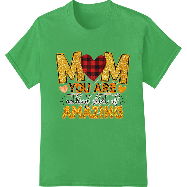 Amazing Mom Leopard Heart Buffalo Plaid Mother's Day on green shirt - SUPERDTF-DTF Prints-DTF Transfers-Custom DTF Prints